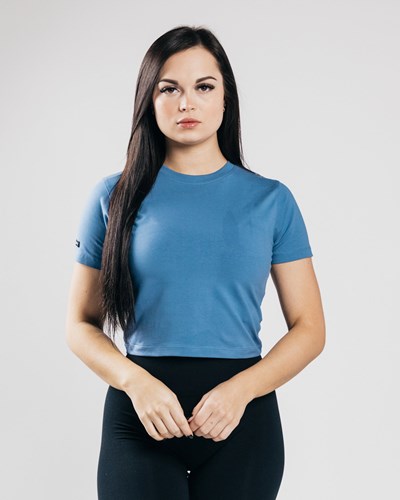 Denim Blue Alphalete Fitted Performance Crop Top | 81274-HDKA