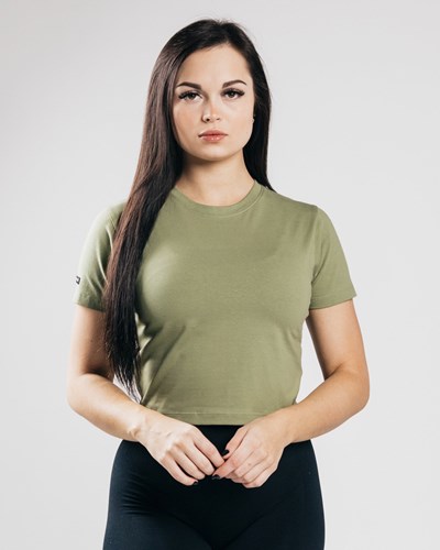Dusty Olive Alphalete Fitted Performance Crop Top | 24175-RVCG