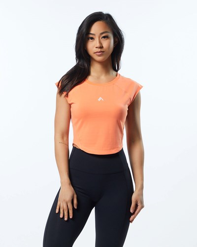 Electric Peach Alphalete High Performance Short Sleeve Crop Tee | 14760-ZWOB