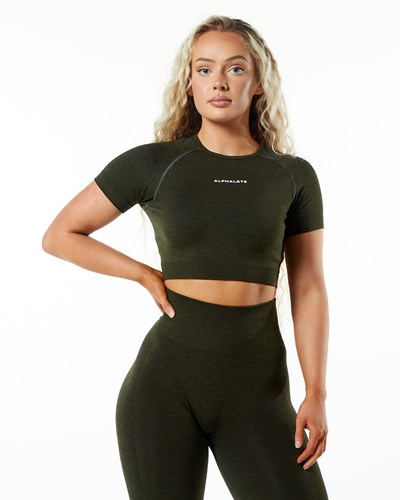 Evergreen Alphalete Cropped Seamless Short Sleeve | 94138-VKBU