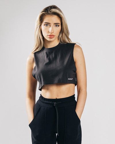 Faded Black Alphalete Heavy Cotton Cropped Cutoff | 70326-GHRS