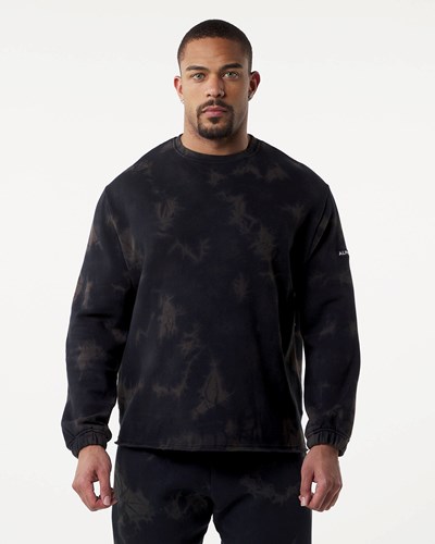 Faded Black Alphalete Washed Fleece Sweater | 62041-VAMF