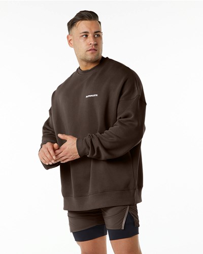 Fudge Brown Alphalete Brushed Fleece Crewneck Sweater | 17059-DQKT