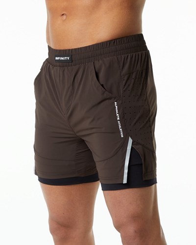Fudge Brown Alphalete Compression Lined Woven Training Short | 20719-GVEY