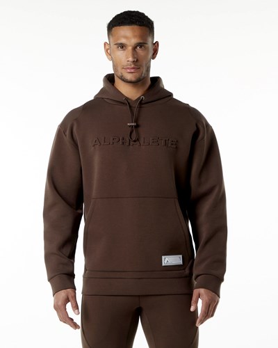 Fudge Brown Alphalete Relaxed Interlock Knit Hoodie | 40859-AGLO