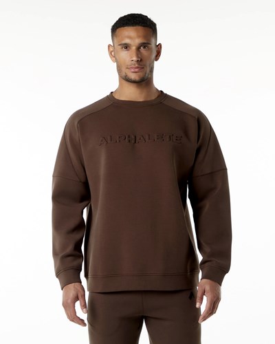 Fudge Brown Alphalete Relaxed Interlock Knit Pullover | 53197-NZIM