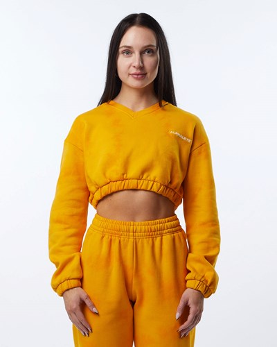Golden Sun Alphalete Washed V-Neck Fleece Sweater | 90541-PFOC