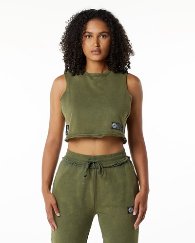 Green Aventurine Alphalete Mid-Weight Washed Terry Crop Cutoff | 52047-VZNQ