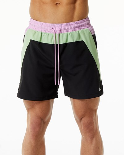 Green / Black Alphalete Lined Swim Trunk | 06947-SEJG