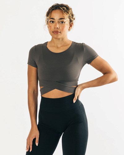 Grey Alphalete Fitted Short Sleeve Tie Top | 15370-DGJE