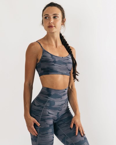 Grey Canvas Camo Alphalete Medium Impact Bra | 24063-PYEB