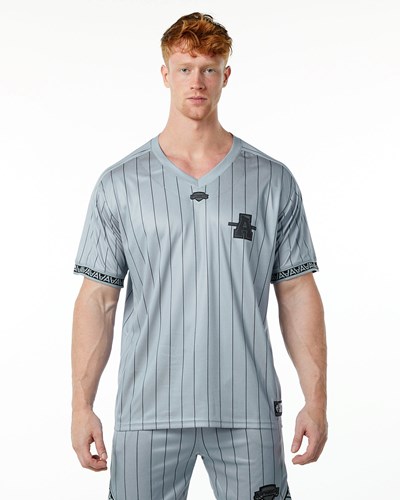 Grey Pinstripe Alphalete Oversized Short Sleeve Jersey | 41328-YKRD