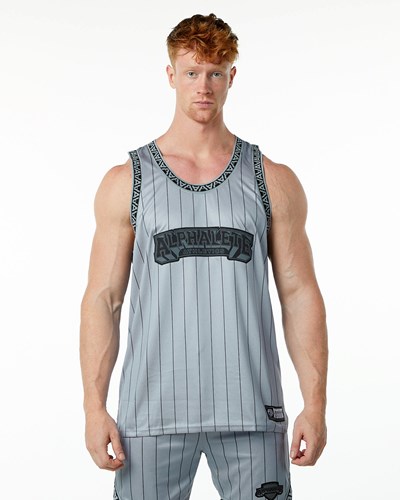 Grey Pinstripe Alphalete Relaxed Fit Jersey | 74089-PNOU