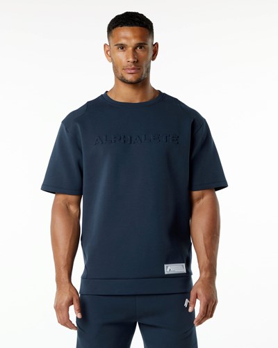 Harbor Navy Alphalete Relaxed Interlock Knit Pullover | 24760-IVFD