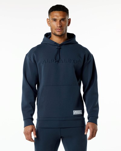 Harbor Navy Alphalete Relaxed Interlock Knit Hoodie | 90654-VOPC
