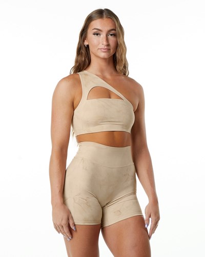 Hazelnut Alphalete Medium-Impact Luxury Sports Bra | 62780-LFCZ