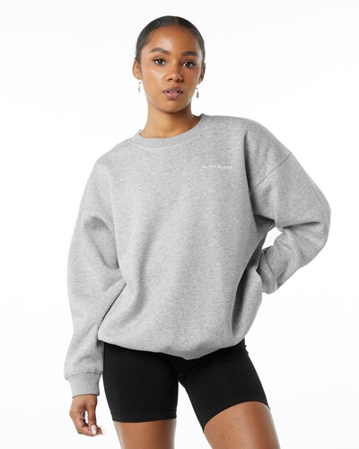 Heather Grey Alphalete Brushed Fleece Crewneck Sweater | 78192-JYNP
