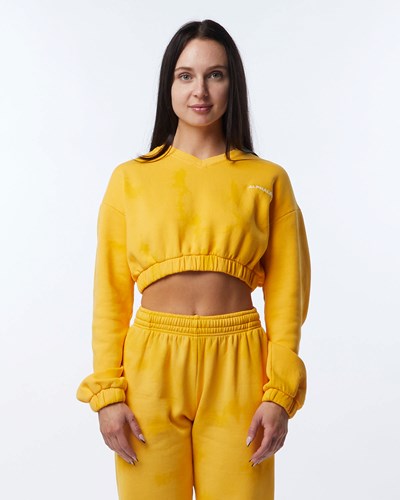 Honey Alphalete Washed V-Neck Fleece Sweater | 78369-KTWP