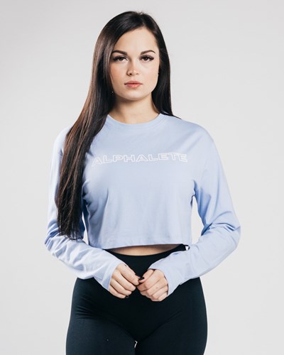 Ice Blue Alphalete Oversized Performance Long Sleeve Crop | 10352-JOBV