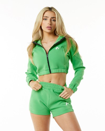 Irish Green Alphalete Interlock Knit Crop-Zip Hoodie | 69041-ECOU