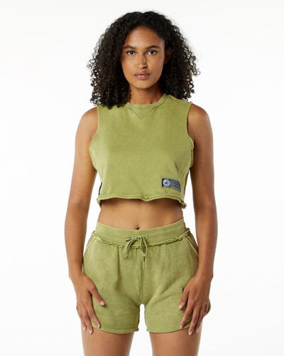 Jade Green Alphalete Mid-Weight Washed Terry Crop Cutoff | 49372-ABSL