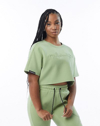 Light Green Alphalete Interlock Knit Crop Pullover | 15069-DBRJ
