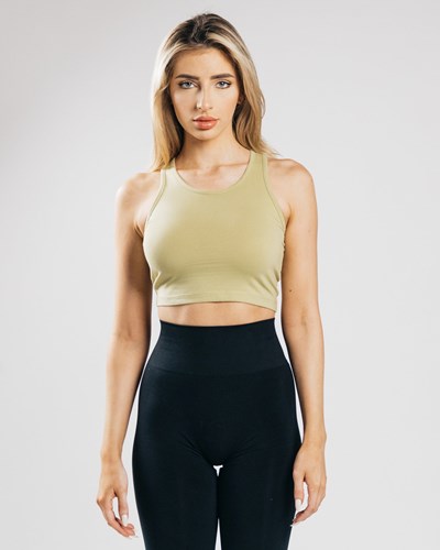 Light Olive Alphalete Fitted Performance Crop Tank | 18652-EUSQ