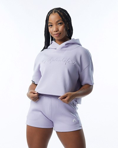 Lilac Alphalete Interlock Knit Crop Hoodie | 78609-QBAD