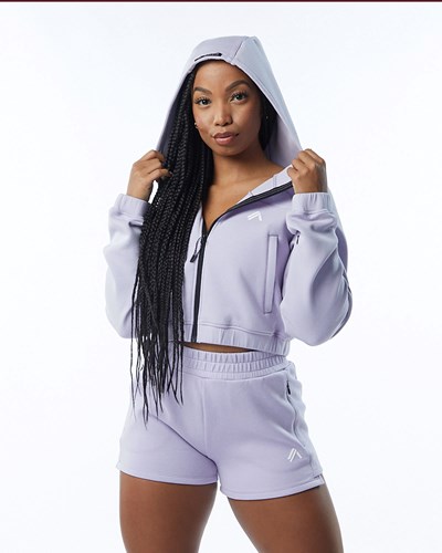 Lilac Alphalete Interlock Knit Crop-Zip Hoodie | 43956-GCDX