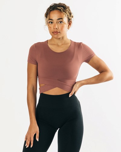Mauve Alphalete Fitted Short Sleeve Tie Top | 95236-EACL
