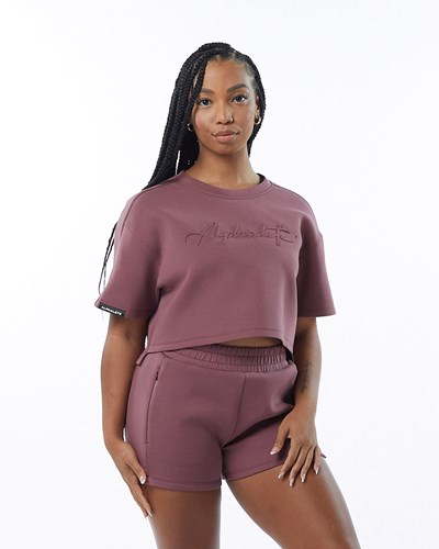 Mauve Alphalete Interlock Knit Crop Pullover | 18073-NVCH