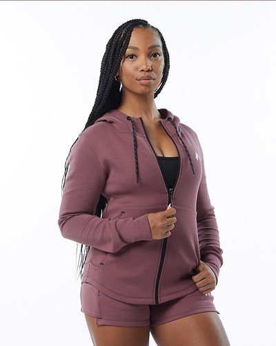 Mauve Alphalete Interlock Knit Full-Zip Hoodie | 91628-AXTD