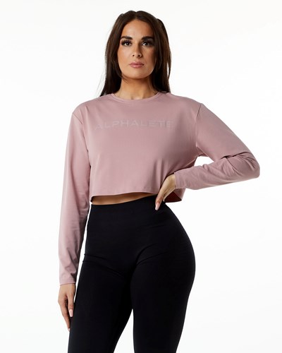 Mauve Alphalete Oversized Performance Long Sleeve Crop | 28170-VACZ