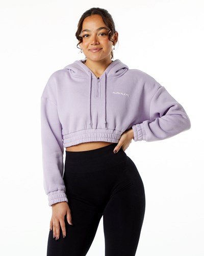 Misty Lilac Alphalete Brushed Fleece Half-Zip Crop Hoodie | 97583-CHOL