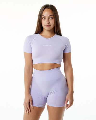 Misty Lilac Alphalete Cropped Seamless Short Sleeve | 79134-EIYO