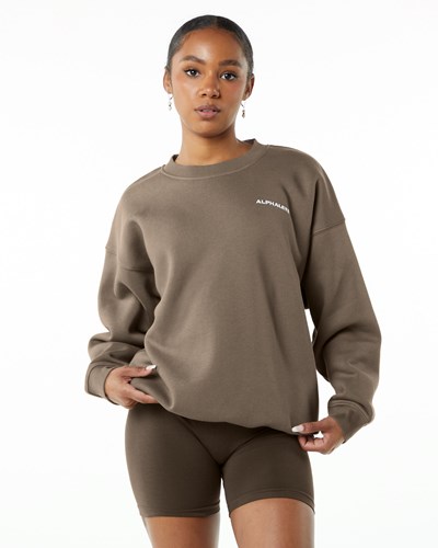 Mocha Alphalete Brushed Fleece Crewneck Sweater | 60542-IFLA