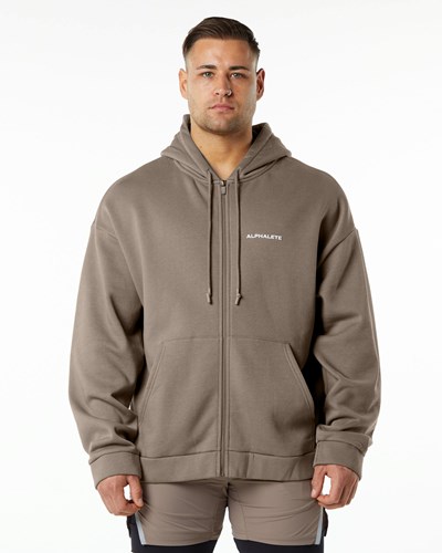 Mocha Alphalete Brushed Fleece Full-Zip Hoodie | 12490-DWUA
