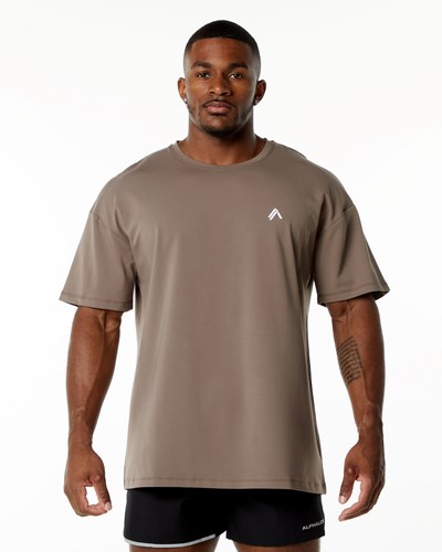 Mocha Alphalete Drop Shoulder Tee | 86921-UWOE