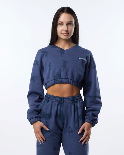 Moonlight Alphalete Washed V-Neck Fleece Sweater | 04258-MZRE
