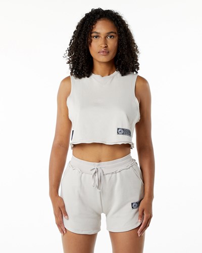 Moonstone Alphalete Mid-Weight Washed Terry Crop Cutoff | 54607-HGIP