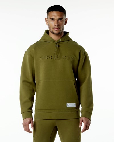 Moss Alphalete Relaxed Interlock Knit Hoodie | 96273-UZCP