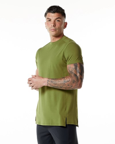 Moss Green Alphalete High-Neck Premium Short Sleeve Tee | 19584-JCAI