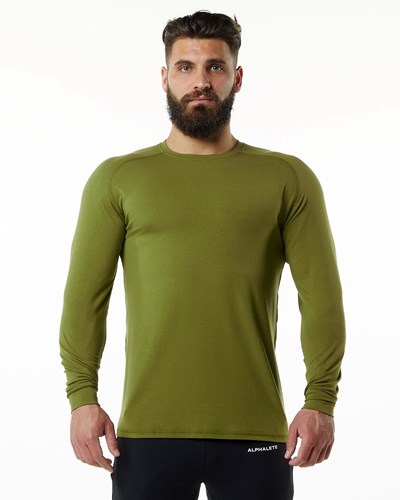 Moss Green Alphalete Premium Epaulette Long Sleeve Tee | 15932-ZNYR