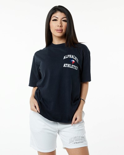 Navy Alphalete Heavyweight Graphic Tee | 32567-SYVN