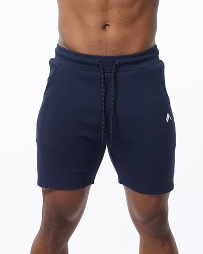 Navy Alphalete Interlock Knit 6" Short | 58320-MWRT