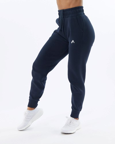 Navy Alphalete Interlock Knit Cuffed Jogger | 06253-TQEW