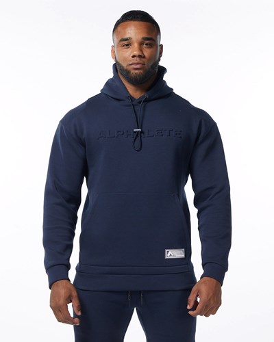 Navy Alphalete Interlock Knit Hoodie | 12304-XUES