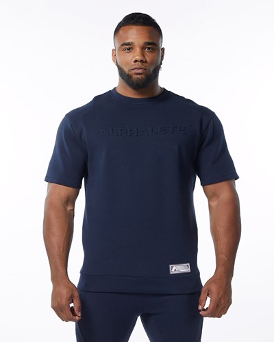 Navy Alphalete Interlock Knit Pullover | 12589-ZDTP