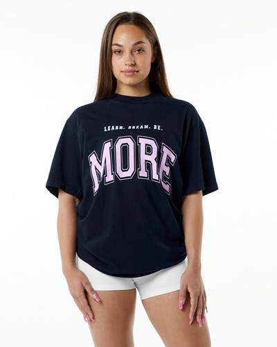 Navy / Pink Alphalete Heavyweight Oversized Tee | 28761-OJZF