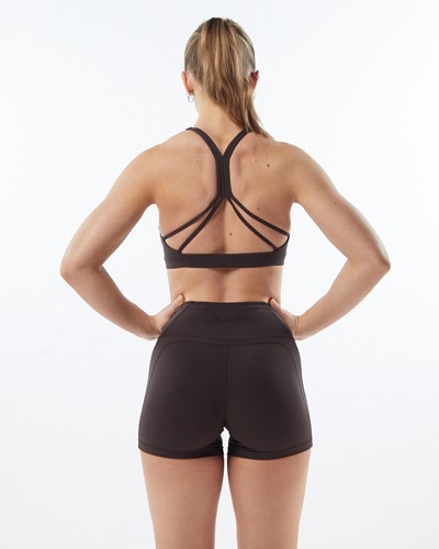 Obscure Grey Alphalete Medium-Support Strap Open Back Sports Bra | 38752-PVXU